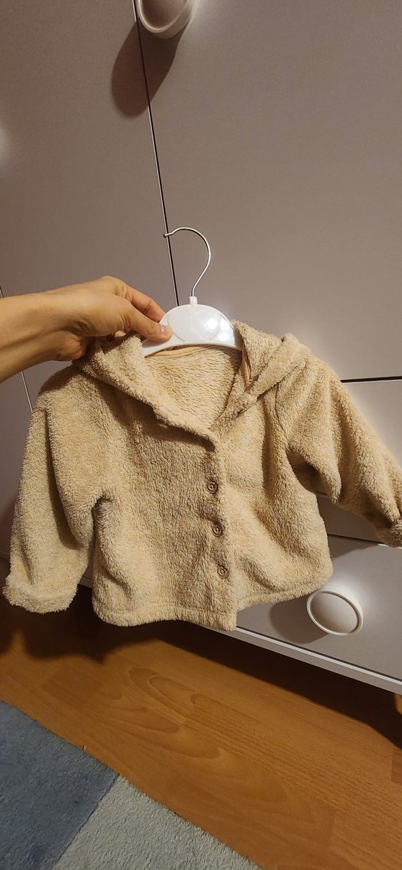 Kapüşonlu Bej Erkek Çocuk Peluş Mont - Görsel 4