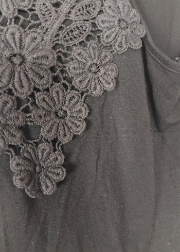 Dantel İşlemeli Siyah V Yaka Kadın Elbise - Görsel 3