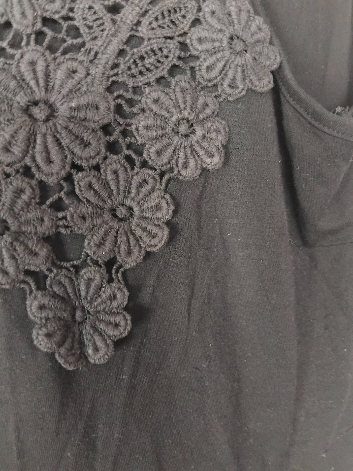 Dantel İşlemeli Siyah V Yaka Kadın Elbise - Görsel 3