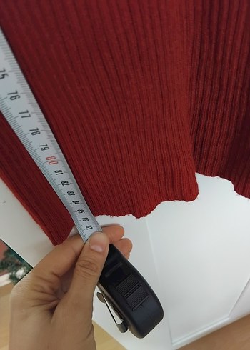 Kırmızı Dantelli Yüksek Yakalı Kadın Triko Elbise - Görsel 4