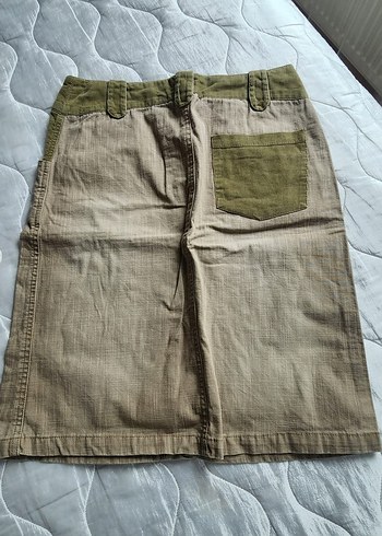 Kemerli Bej Midi Keten Kadın Etek - Görsel 2