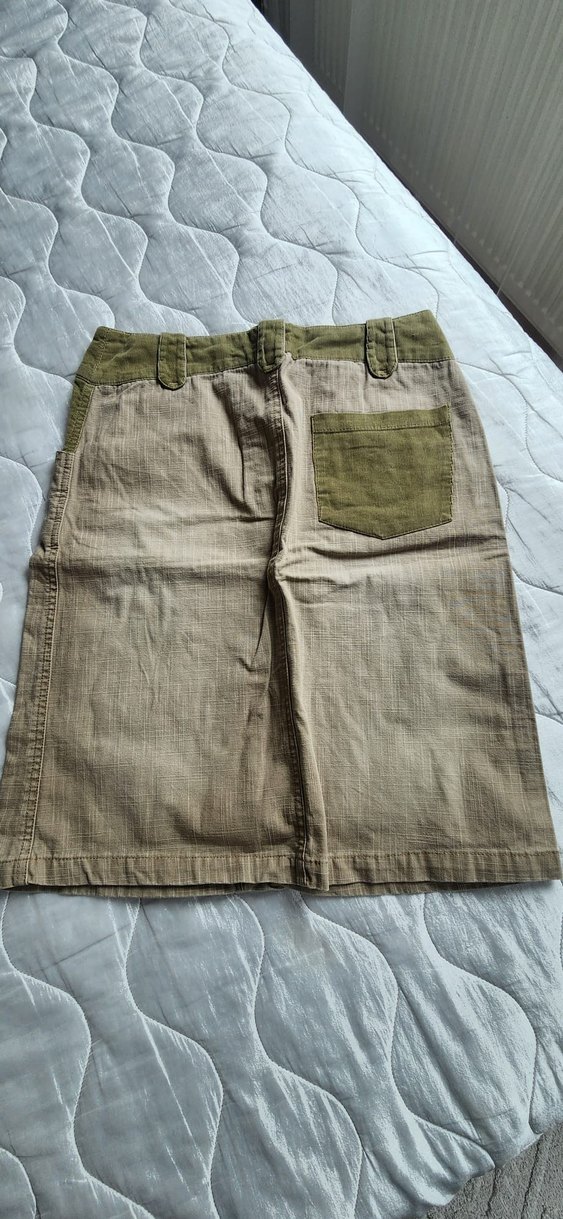 Kemerli Bej Midi Keten Kadın Etek - Görsel 2