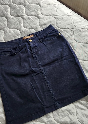 Düğmeli Lacivert Denim Midi Etek - Görsel 2