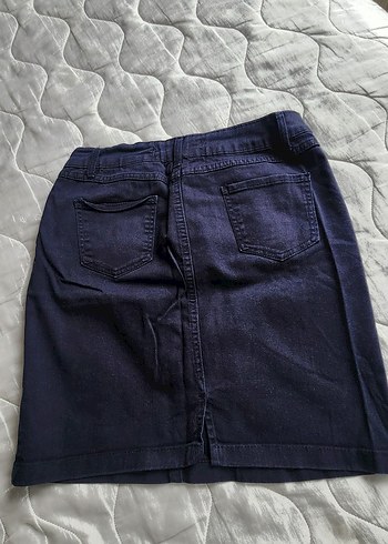 Düğmeli Lacivert Denim Midi Etek - Görsel 3