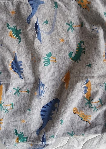 Mavi Yaka ve Paçalı Gri Dinozor Desenli Sweatshirt - Görsel 3