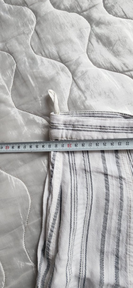 Düğmeli Beyaz Çizgili Mini Keten Etek - Görsel 4