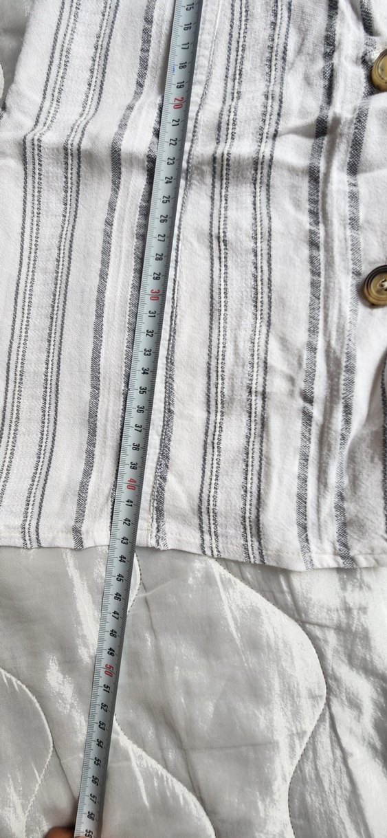 Düğmeli Beyaz Çizgili Mini Keten Etek - Görsel 5