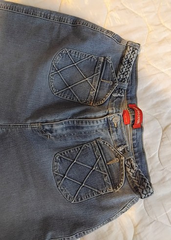 Gri Mavi Bol Kesim Midi Kot Pantolon - Görsel 4