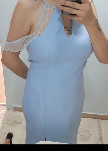 Mavi Midi Kolsuz Elbise - Görsel 2