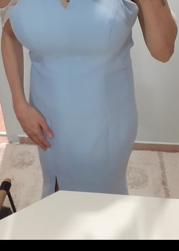 Mavi Midi Kolsuz Elbise - Görsel 3