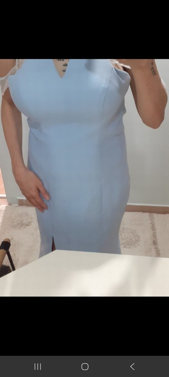 Mavi Midi Kolsuz Elbise - Görsel 3