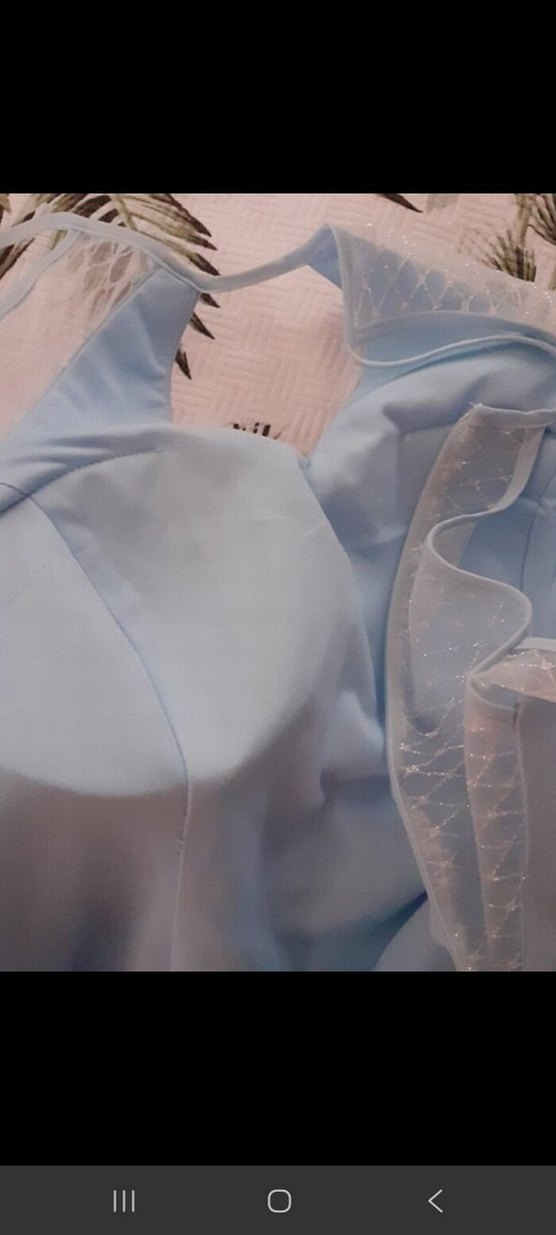 Mavi Midi Kolsuz Elbise - Görsel 5