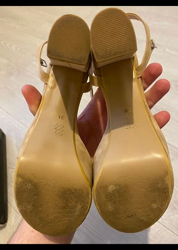 Bej Süet Stiletto Topuklu Kadın Sandalet - Görsel 5