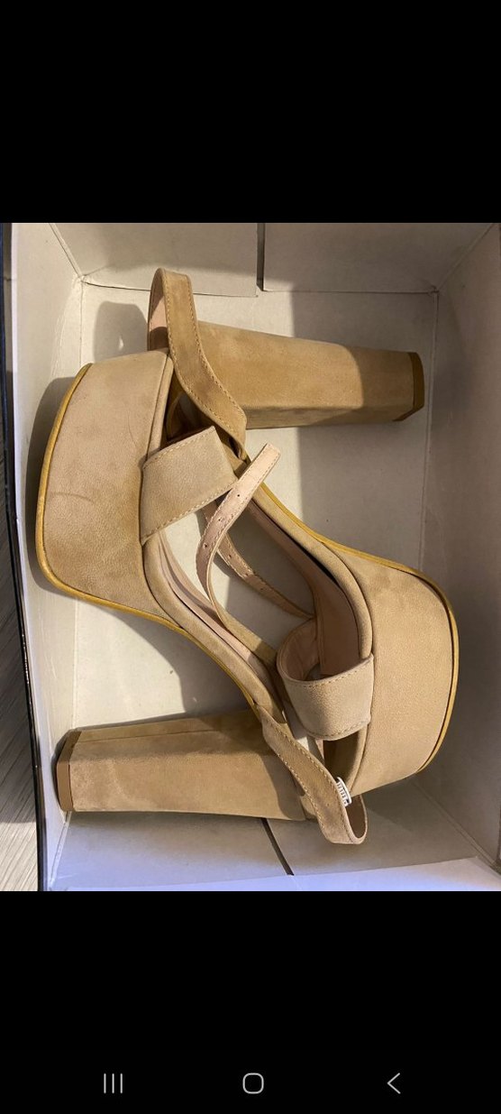 Bej Süet Stiletto Topuklu Kadın Sandalet - Görsel 3