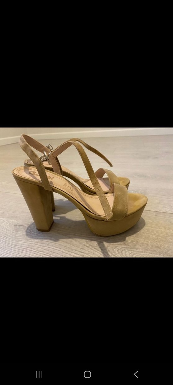 Bej Süet Stiletto Topuklu Kadın Sandalet - Görsel 4