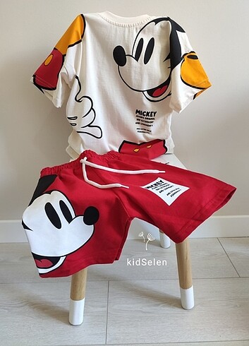 3 Yaş Beden Mickey Mouse alt üst çocuk şortlu takım 