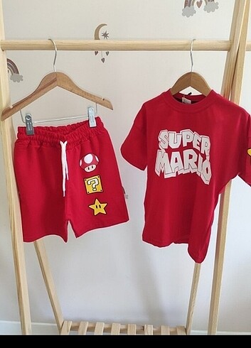 7 Yaş Beden Super Mario alt üst şortlu takım