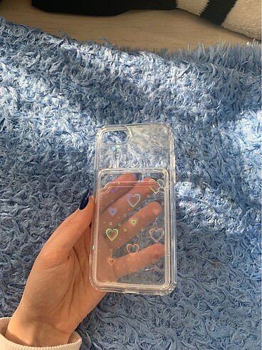 hologram kalp desenli şeffaf kılıf