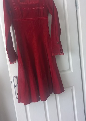 Bordo Gotik Vintage Midi Elbise - Görsel 3