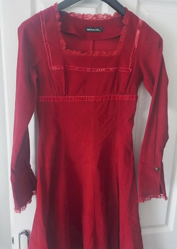 Bordo Gotik Vintage Midi Elbise - Görsel 4