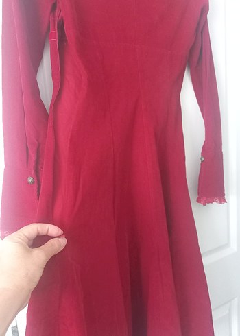 Bordo Gotik Vintage Midi Elbise - Görsel 6