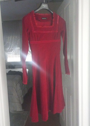 Bordo Gotik Vintage Midi Elbise - Görsel 8