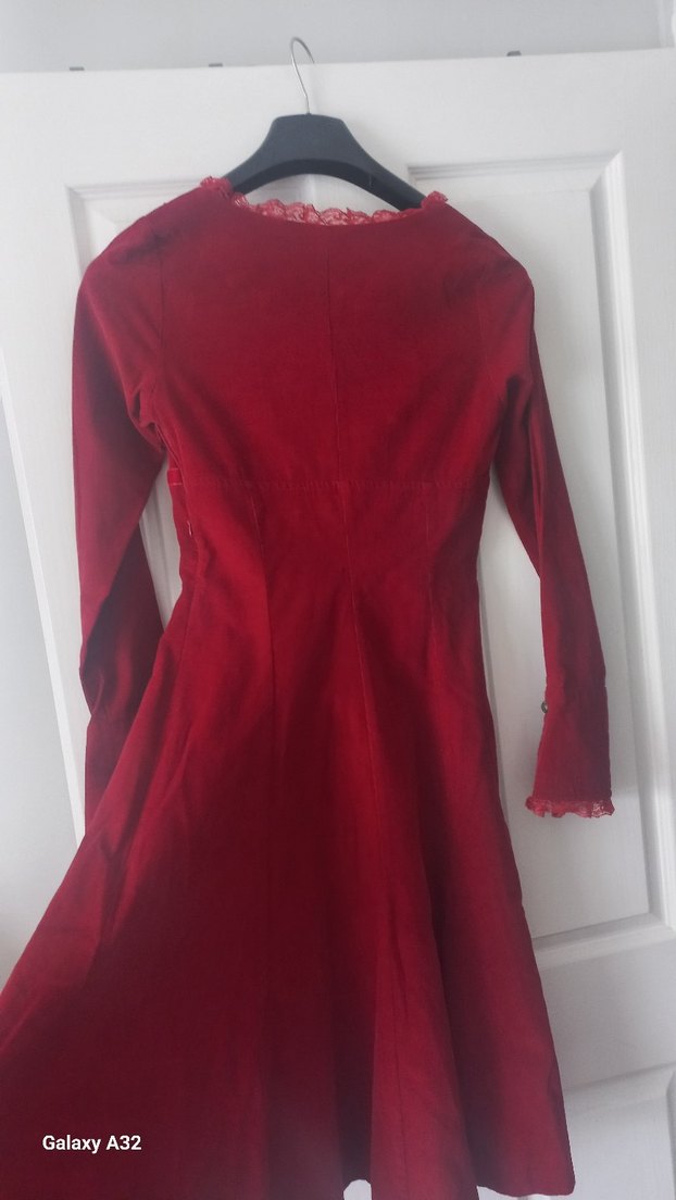 Bordo Gotik Vintage Midi Elbise - Görsel 5