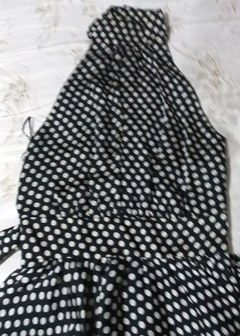 Mango Puantiye Desenli Siyah saten Elbise