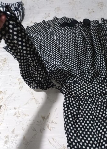 Puantiye Desenli Siyah saten Elbise - Görsel 5