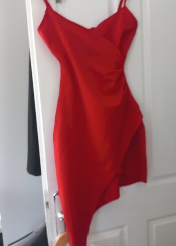 Kırmızı Drapeli Midi Abiye Elbise - Görsel 3