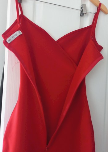 Kırmızı Drapeli Midi Abiye Elbise - Görsel 6