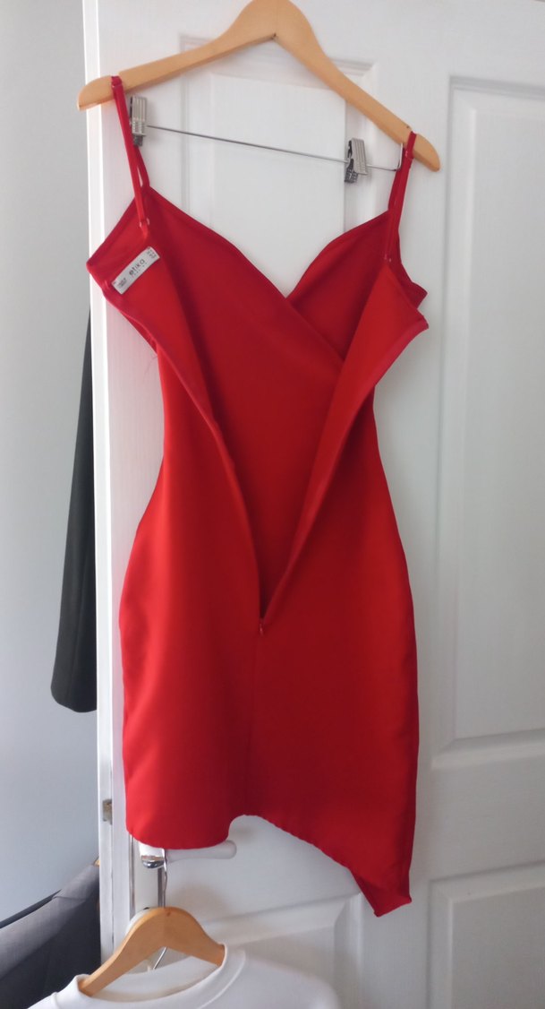 Kırmızı Drapeli Midi Abiye Elbise - Görsel 5