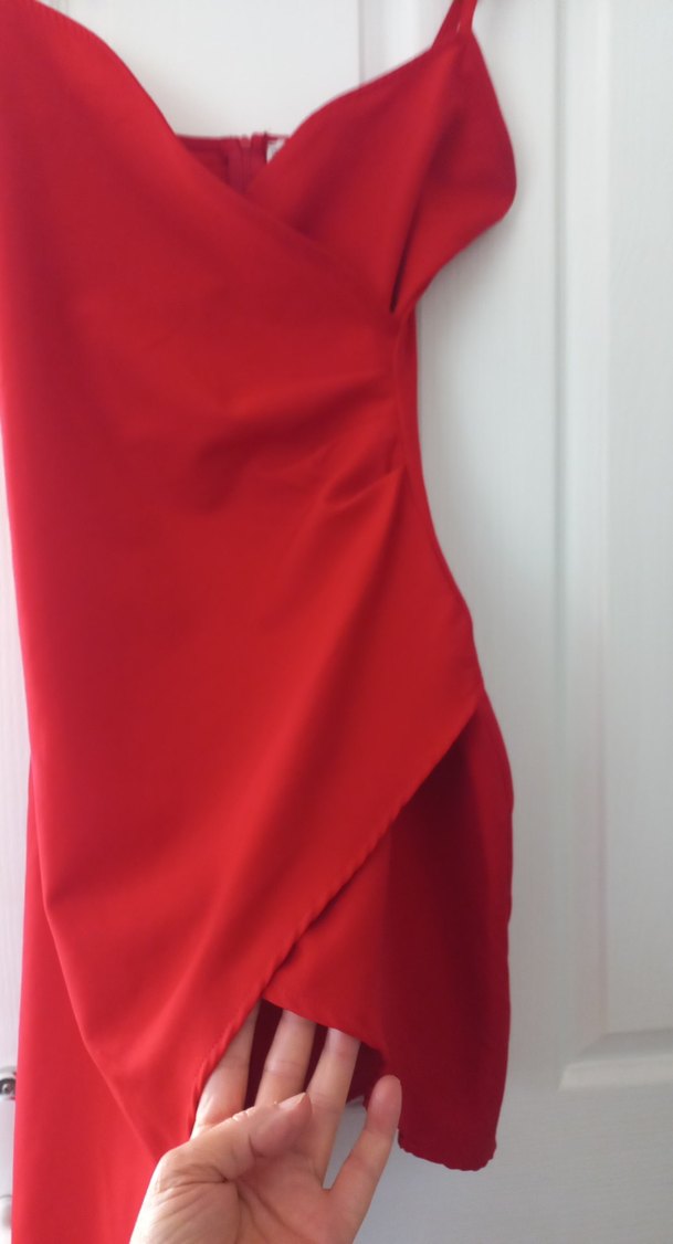 Kırmızı Drapeli Midi Abiye Elbise - Görsel 2