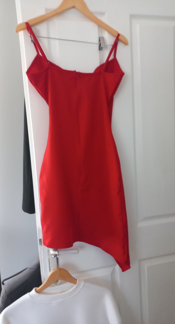 Kırmızı Drapeli Midi Abiye Elbise - Görsel 4