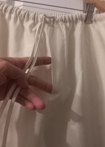 Kadın Beyaz Keten Midi Bol Kesim Pantolon - Görsel 5