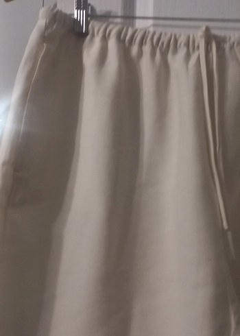 Kadın Beyaz Keten Midi Bol Kesim Pantolon - Görsel 2