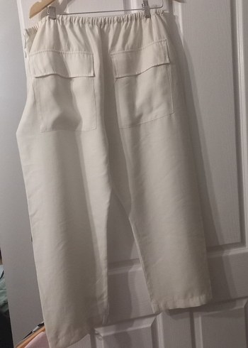 Kadın Beyaz Keten Midi Bol Kesim Pantolon - Görsel 9