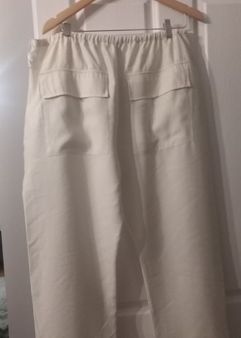 Kadın Beyaz Keten Midi Bol Kesim Pantolon - Görsel 7