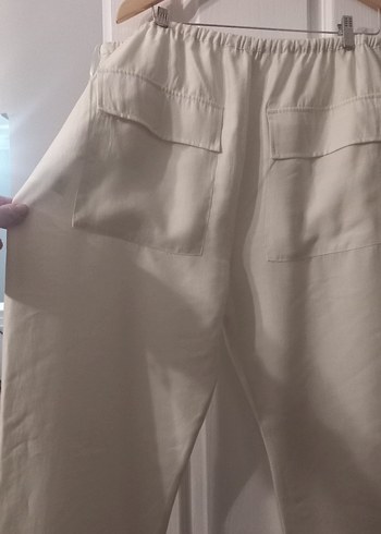 Kadın Beyaz Keten Midi Bol Kesim Pantolon - Görsel 8