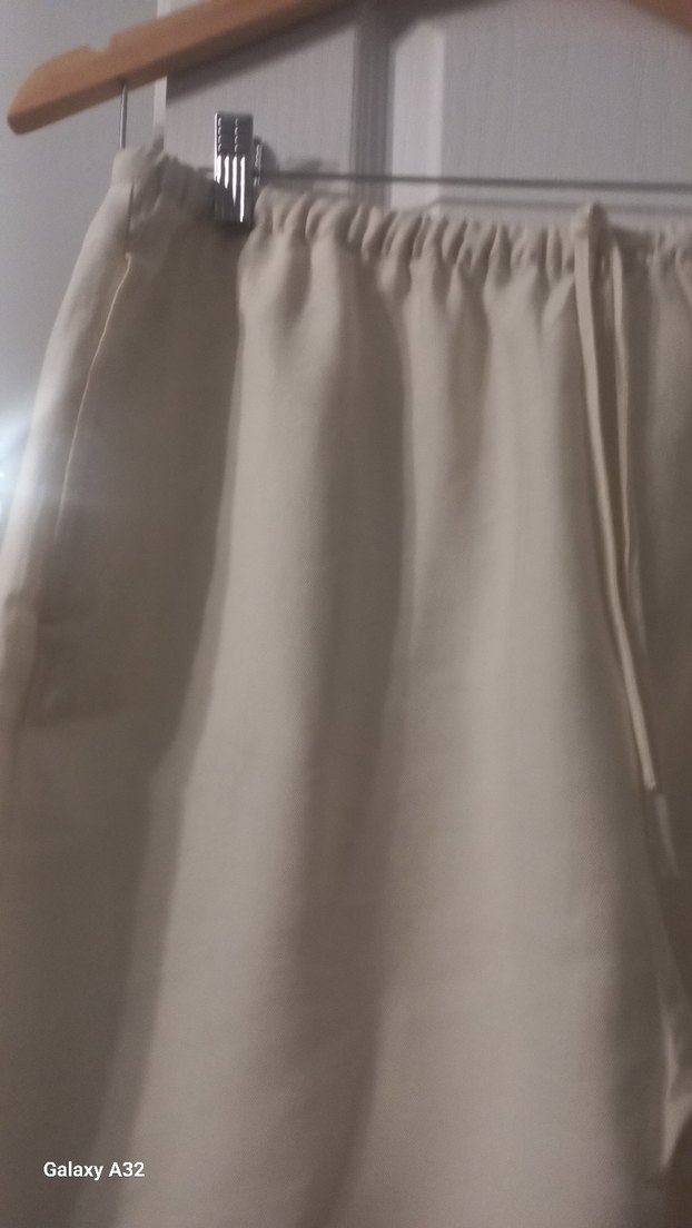 Kadın Beyaz Keten Midi Bol Kesim Pantolon - Görsel 2