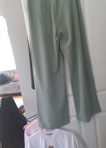 uçuk yeşil Pilili Kadın Salaş Keten Pantolon - Görsel 7