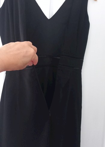 Nakışlı Siyah Midi V Yaka Kolsuz Elbise - Görsel 10