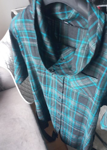 Düğmeli Gri Kadın Mini Elbise,gömlek, - Görsel 3