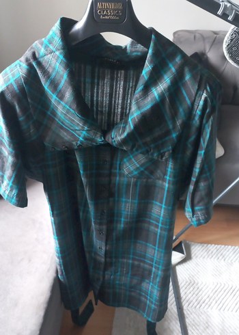 Düğmeli Gri Kadın Mini Elbise,gömlek, - Görsel 4