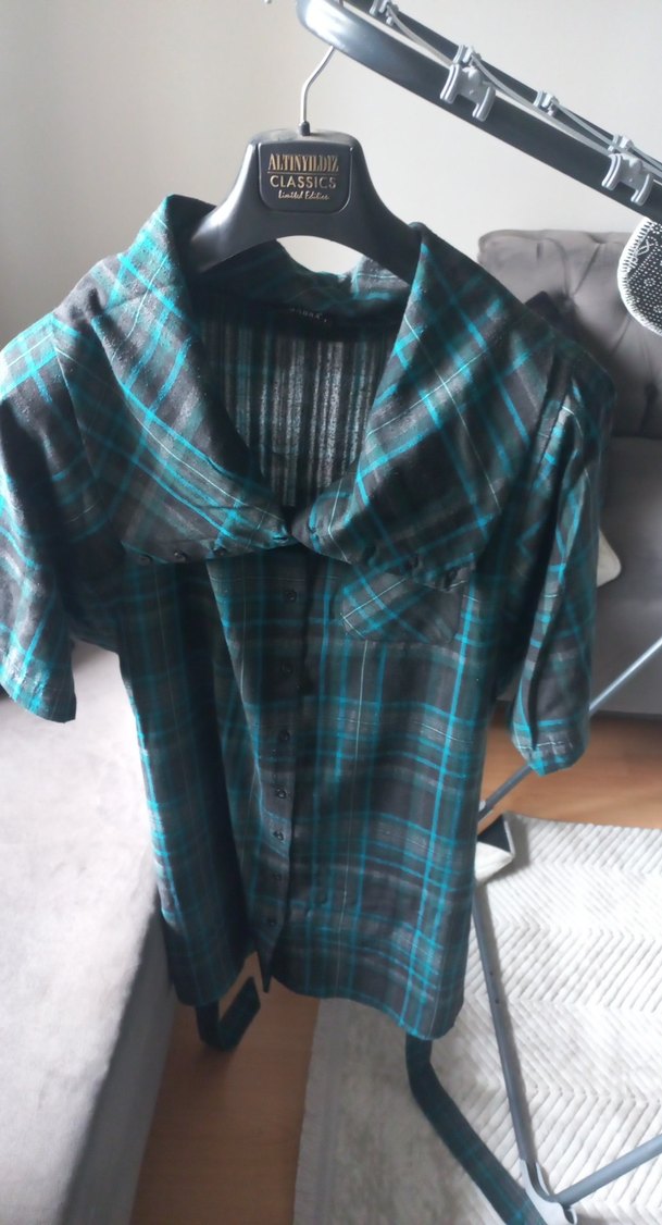 Düğmeli Gri Kadın Mini Elbise,gömlek, - Görsel 4