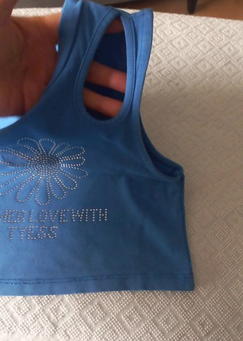 Mavi Payetli Kolsuz Mini tişört - Görsel 2