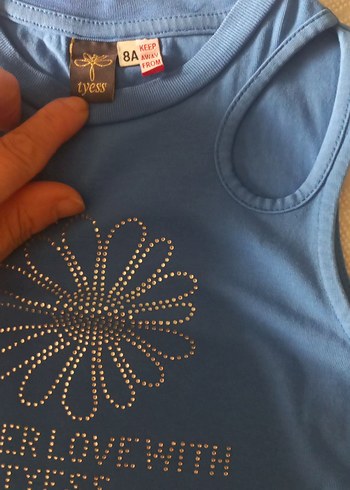 Mavi Payetli Kolsuz Mini tişört - Görsel 3
