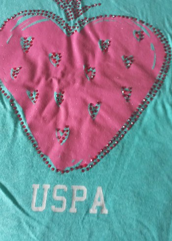 yeşil renkli pembe baskısı ve boncuklu tişört - Görsel 2