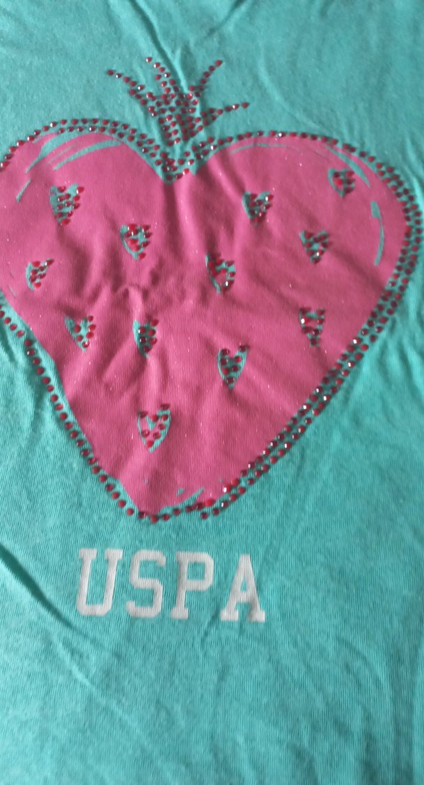 yeşil renkli pembe baskısı ve boncuklu tişört - Görsel 2