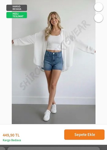 Beyaz Mini Rahat Kesim Kadın Kot Şort - Görsel 2